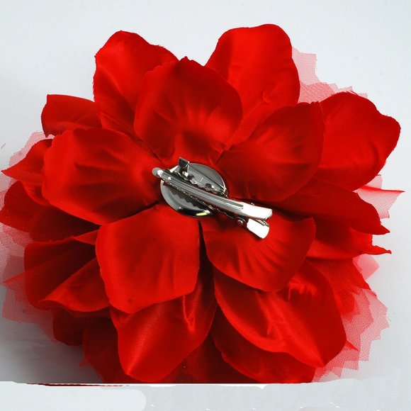 5-1/2" Large Fabric Flower Pin - Red - Picture 2 of 2